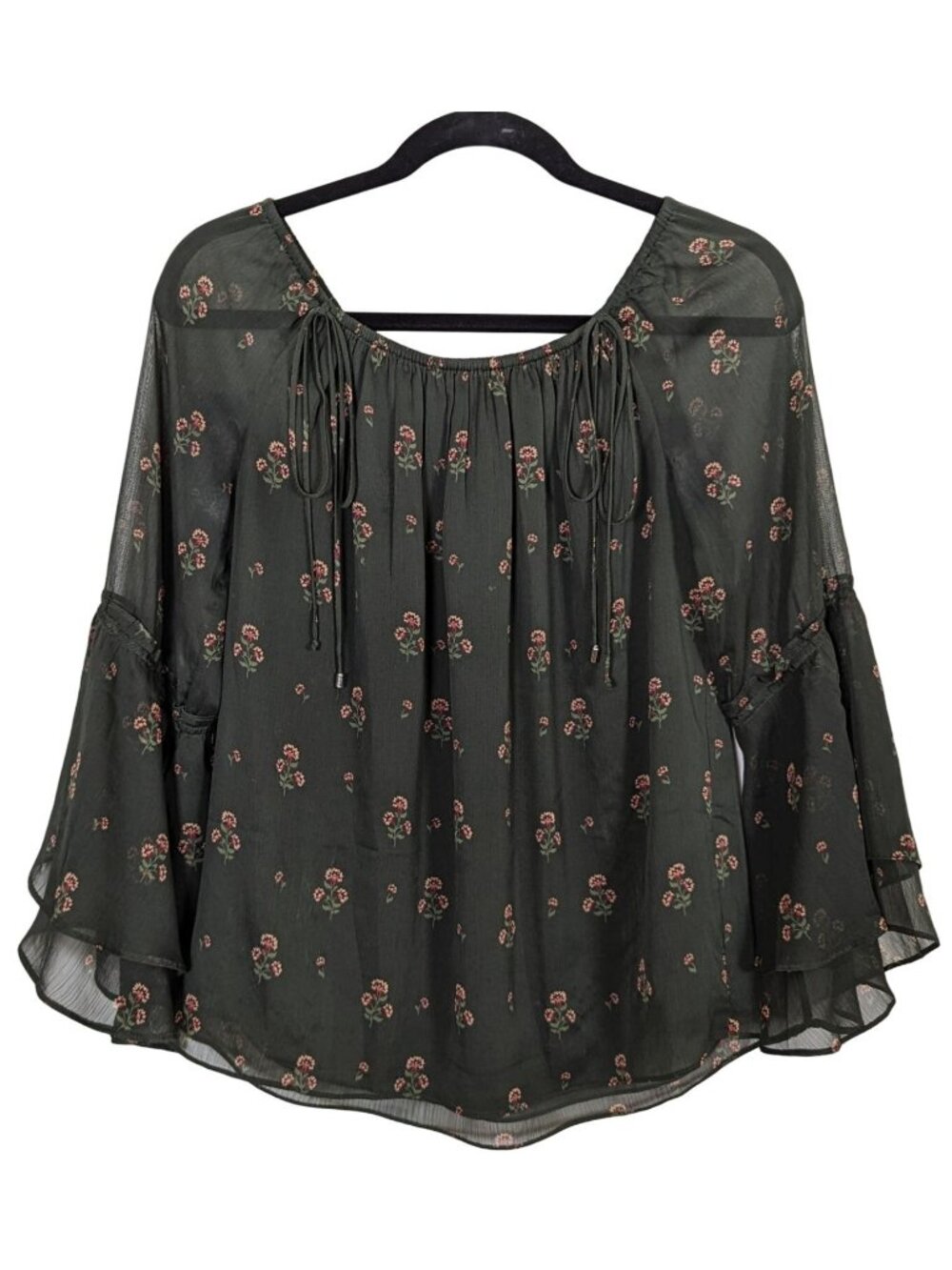 White House Black Market long sheer sleeve off the shoulder floral blouse XSP